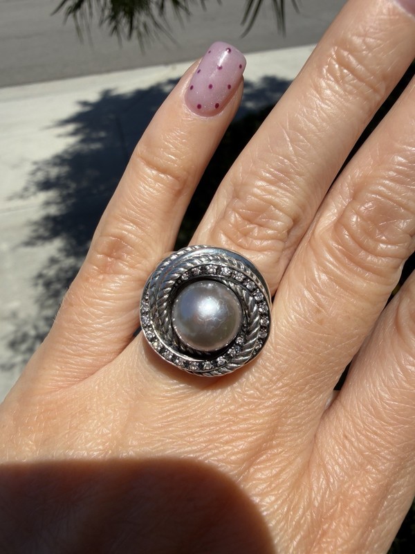 David Yurman Midnight Melange Sterling Silver Pearl and Diamond Ring
