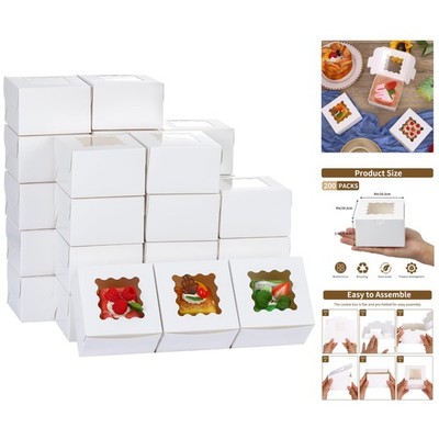 200 Pack of White Bakery Boxes with Window - Perfect for Cookies & Treats