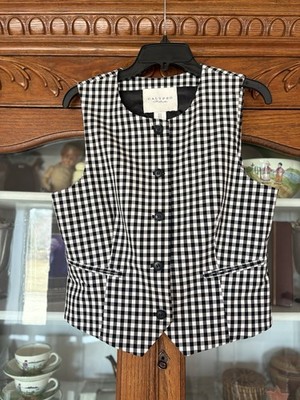 Calypso St Barth Size 12 Womens Black Checked Button Up Vest So Cute