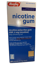 Rugby Nicotine Gum 2mg 50ct - Sugar Free - Compare to Nicorette - Exp 02/2028