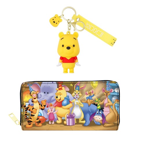 Cartoon Pooh Piglet PU Leather Wallet with Keychain Pooh Bear Tiger Wallet Co...