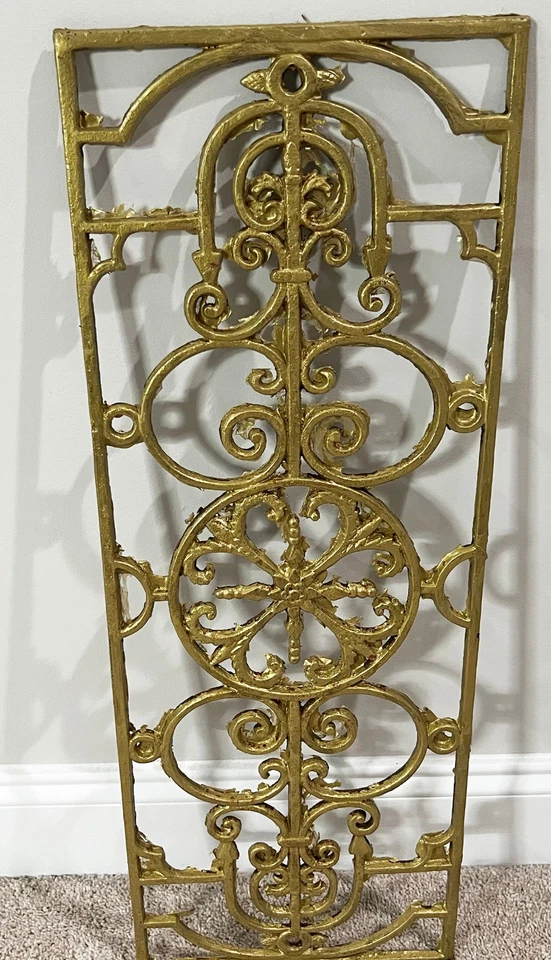 Antiguo panel de rejilla de ventana de hierro forjado fundido rococó Regency pared jardín Foto 2 de 4