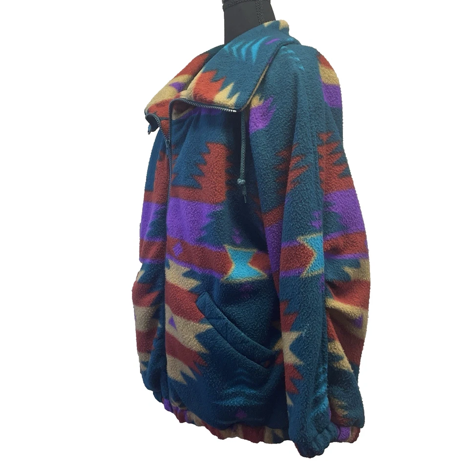 Chaqueta Pullover Vintage Años 90 Azteca Suroeste Tribal Polar Mediana Foto 3 de 4