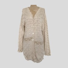 Vintage Cream Hand Knitted Neutral Cottage Core Long Sleeve Cardigan Sweater M