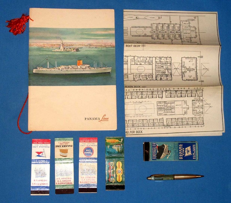Panama Rail Road Steamship Line S.S. Cristobal Deck Plans, Menu, Ship in Pen +