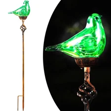 Decorative Solar Lights, Outdoor Solar Bird Stake Lights, Hand Blown Glass De...