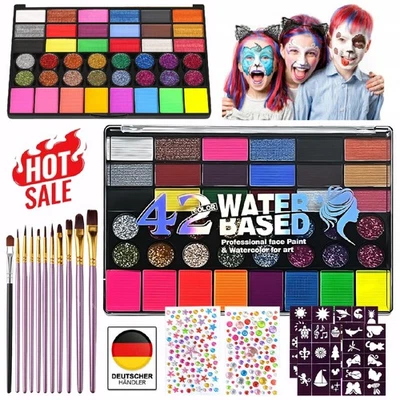 MARKENLOS 42 Farben Kinderschminke Set Mädchen Fasching Professionelle Gesichtsfarbe Kit