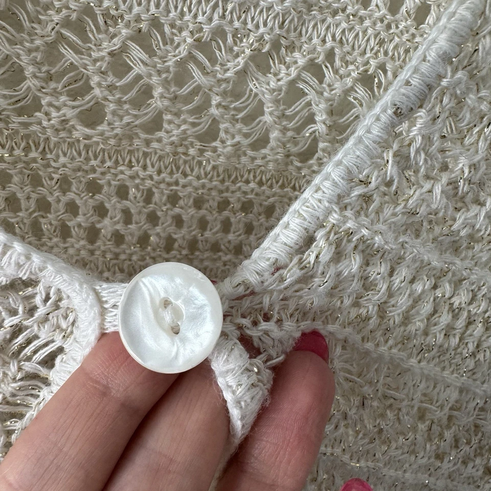 Cárdigan tejido a ganchillo como crema Covington mujer talla 16-18 con botón de perlas Foto 4 de 4