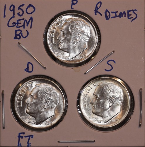 1950 P D S SILBER ROOSEVELT GROSCHEN EDELSTEIN BU D VOLLE BÄNDER! STICHTAGE 50733