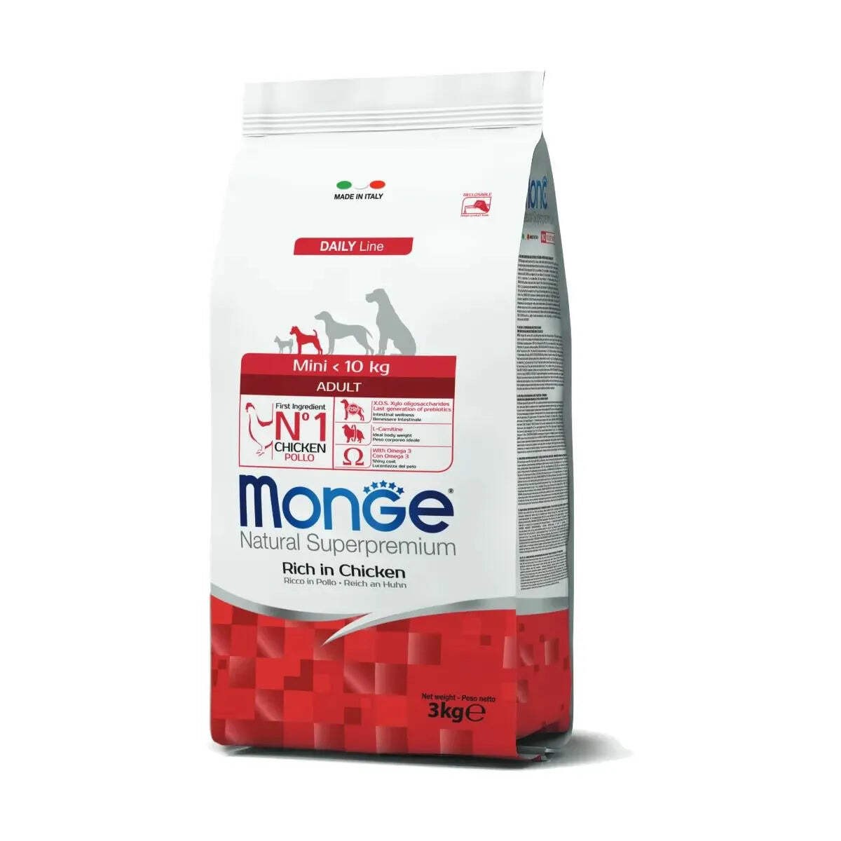 MONGE NATURAL SUPERPREMIUM MINI ADULT RICCO IN POLLO 3 KG.