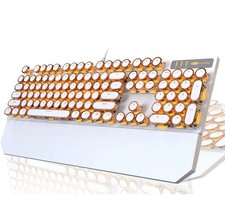 MAGEGEE Wired Typewriter Style Mechanical Keyboard Retro GOLD/WHITE OPEN BOX 