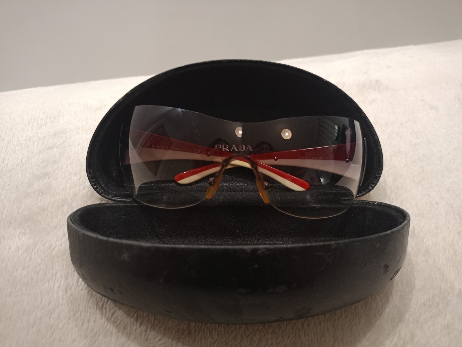 Vintage Prada Linea Rossa SPR54G Shield Sunglasses Red White Y2K Authentic Italy image 6
