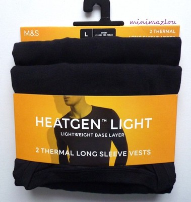 M&S Heatgen 2 schwarze Thermo Langarm Westen Gr. Large leichte Basisschicht