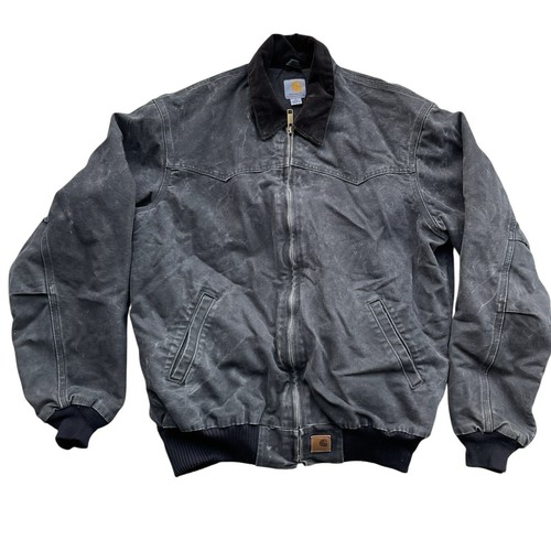 Vintage CARHARTT J14 Canvas Bomber JACKET Men’s Tall L Black Quilt Lined Outdoor - Picture 1 of 6
