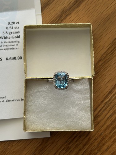 14 karat gold blue topaz and diamond ring 5.20 carat 54 round diamonds - Picture 4 of 8