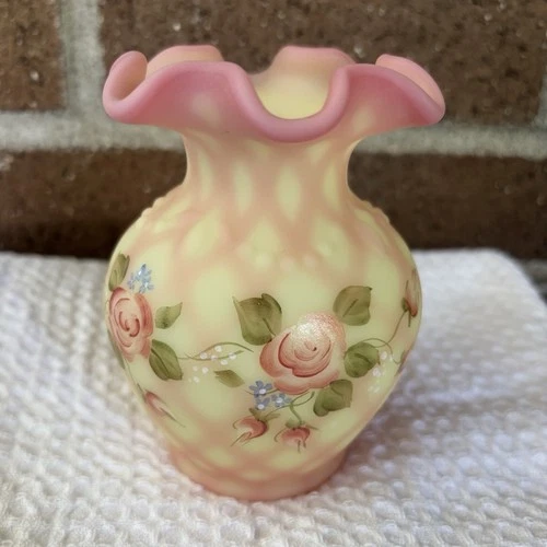 Burmese Yellow Fenton Pitcher Hand Painted  by D. Robinson