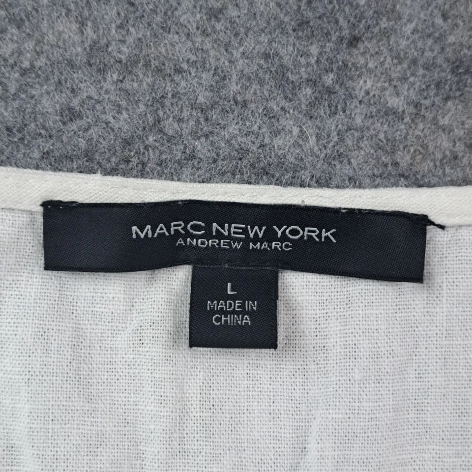 Camisa Andrew Marc New York Mujer Grande Blanca Manga Abullonada Lino Recortada Cuello en V Foto 2 de 4