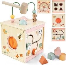 Wooden Activity Cube for 1 Year Old  7-in-1,Montessori Baby Toys,Educational To