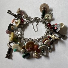 Vintage Sterling Silver 7” Charm Bracelet w Safety Chain & Many Handmade Charms