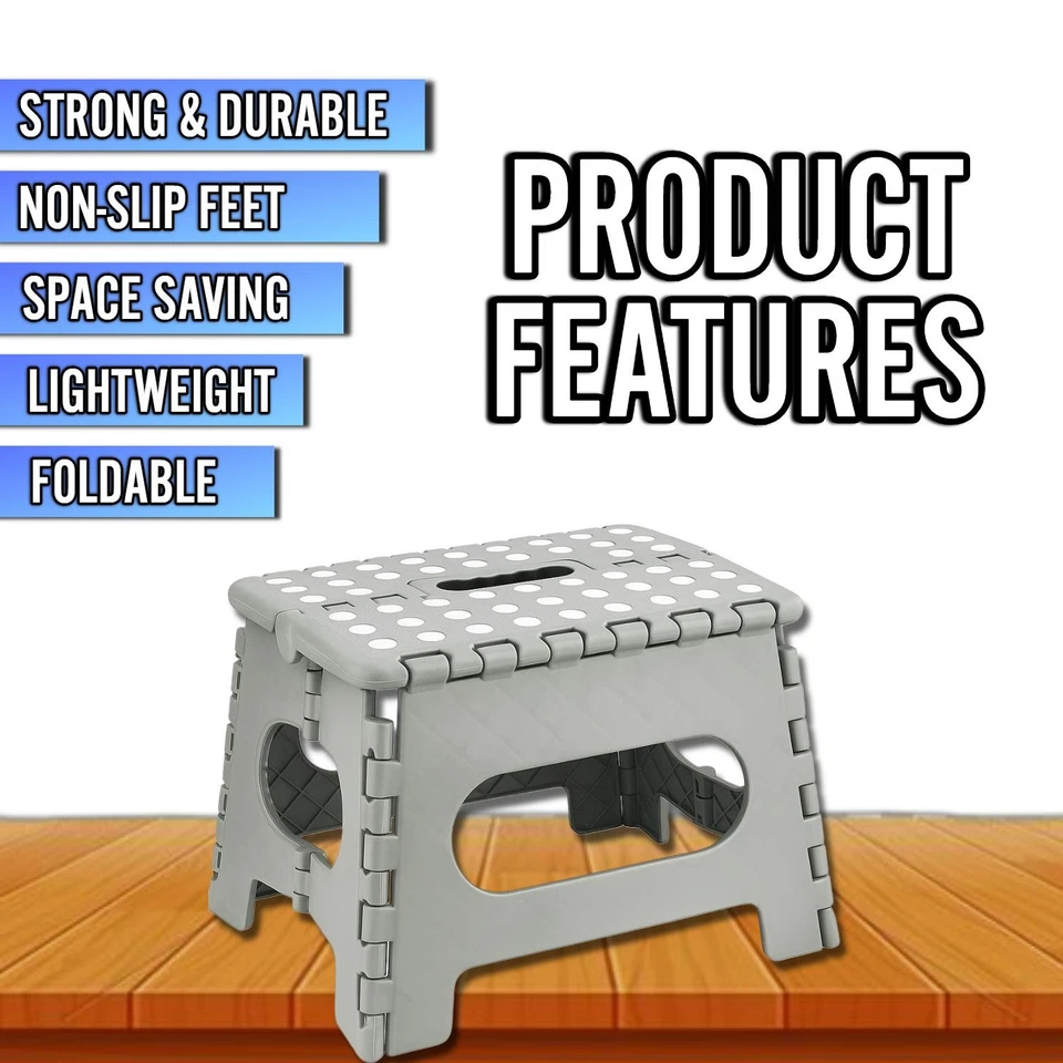 Grey Folding Step Stool Portable Lightweight Space Efficient Non-Slip Stool - Image 3 of 4