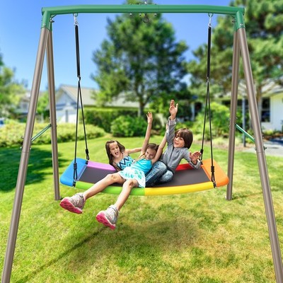 Trekassy 440lb Metal Swing Set with 60'' Platform Swing for Outdoor Backyard