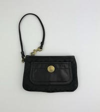 Vintage Coach Black Leather Canvas Wristlet Wallet Large