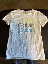 Calvin Klein Women's Performance T Shirt White With Logo GUC Size S Small
