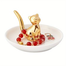 1pc Porcelain Cat Ring Holder Jewelry Tray for Holding Small Jewelries