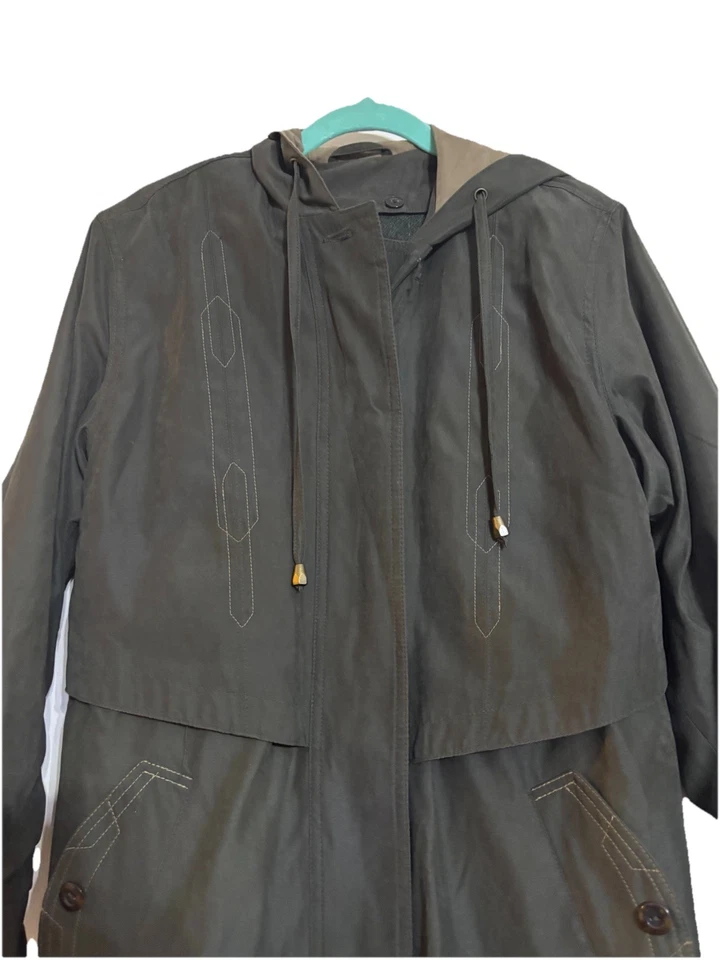 Fleet Street Green Winter Trench Coat Sz 8 Rare Western Embroidered Detail - Image 3 of 4