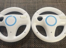 2x OEM Nintendo Wii Steering Wheels White for Mario Kart Racing Game Controller.