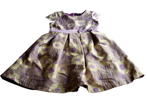 Dress Girl's Size 7 Lavender Purple Cream Floral Bow Back Tie Lined OK! Girl