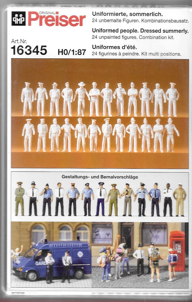 Preiser Uniformed People Summer Dressed Figures HO 1 87 24 Unpainted 16345