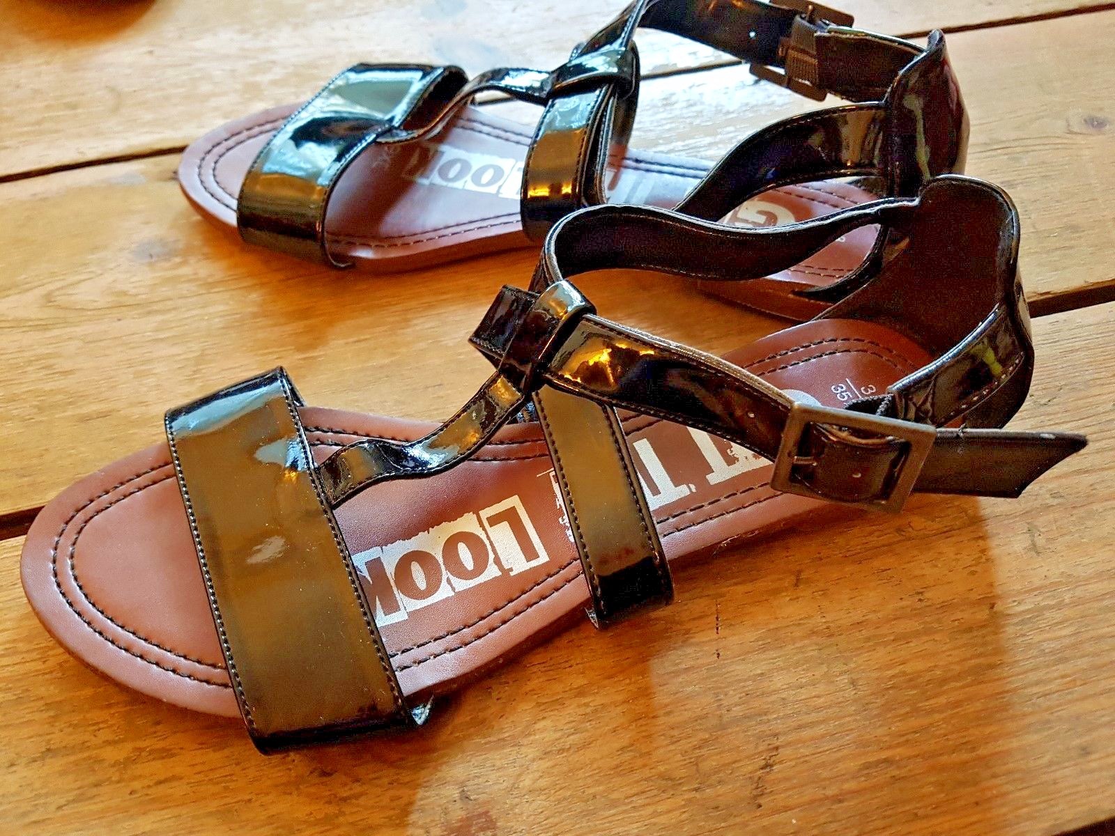 WOMENS BLACK PATENT SANDALS SIZE 3 GET THE LOOK eBay