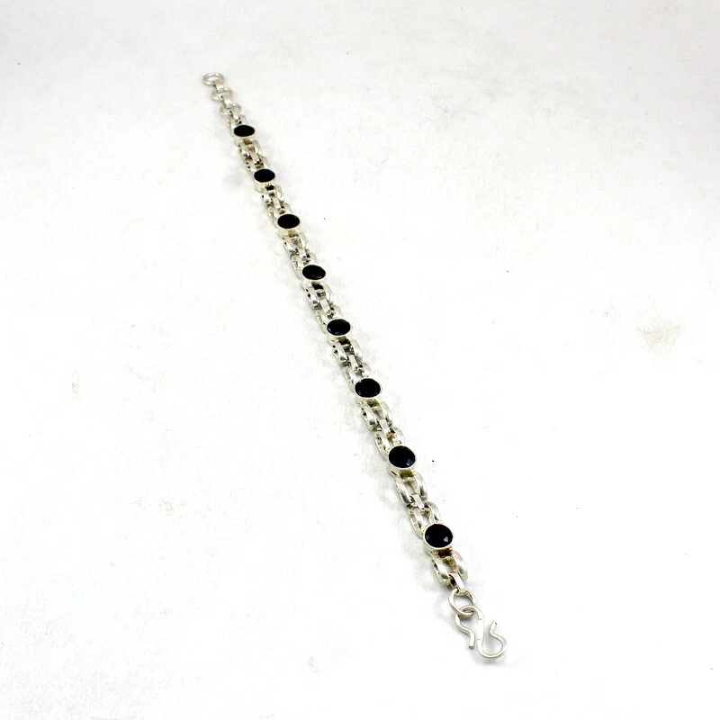 Pulsera Piedras Preciosas Iolita Natural Hecha a Mano Forma Redonda Corte Briolette Joyería Foto 2 de 4