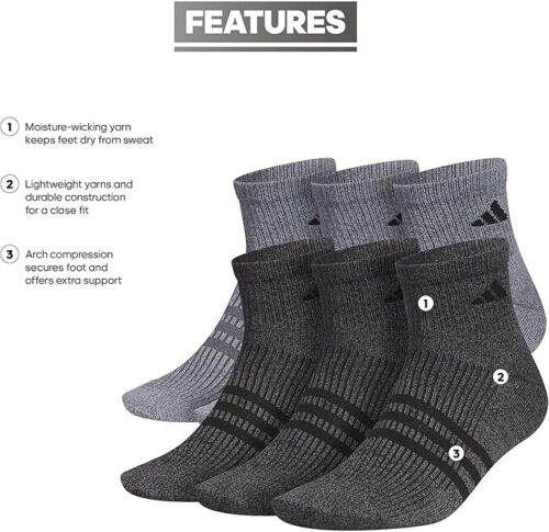 Paquete de 6 pares de calcetines Adidas Superlite para hombre Aeroready GRIS/B talla 6-12 nuevos - Imagen 2 de 5