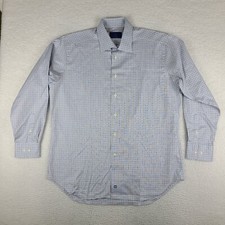 David Donahue Shirt Mens 17 34/35 Blue Brown Check Plaid Dress Button Up