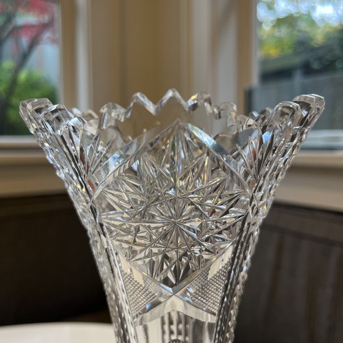 American Brilliant Period Crystal Hand Cut Glass Trumpet Vase 12” - Picture 18 of 22