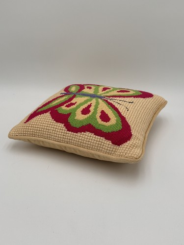 Vintage Butterfly Pillow Cross Stitch Needlepoint Cottage Granny Core 10” x 10” - Picture 4 of 6