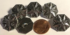 6 Octagonal Octagon Shiny Silver Tone Metal Shank Buttons 13/16" 20mm 12608B