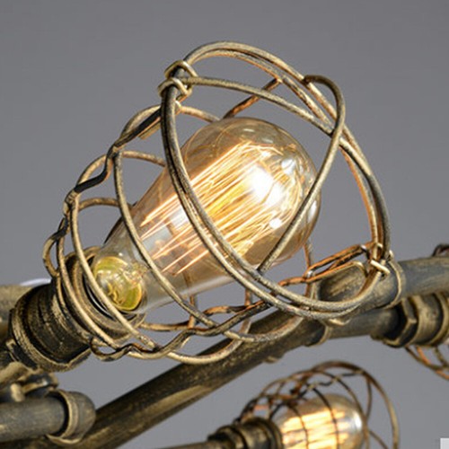 Metal Iron Pipe Steampunk Flush Mount Ceiling Lamp Industrial Cage Shade Light - Picture 17 of 18