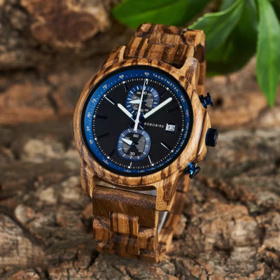 Herrenuhr Holzuhr Herren Holz Armbanduhr Chronograph Männeruhr Geschenk Holzbox