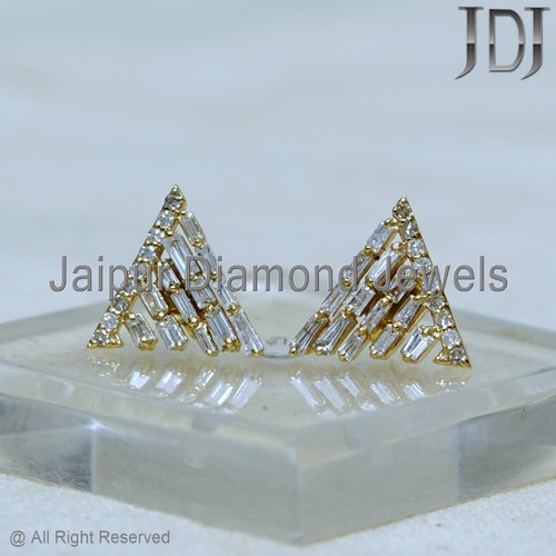 14k Gelbgold Natürlich Baguette Diamant Dreieck Ohrstecker Handmade Schmuck - Bild 13 von 14