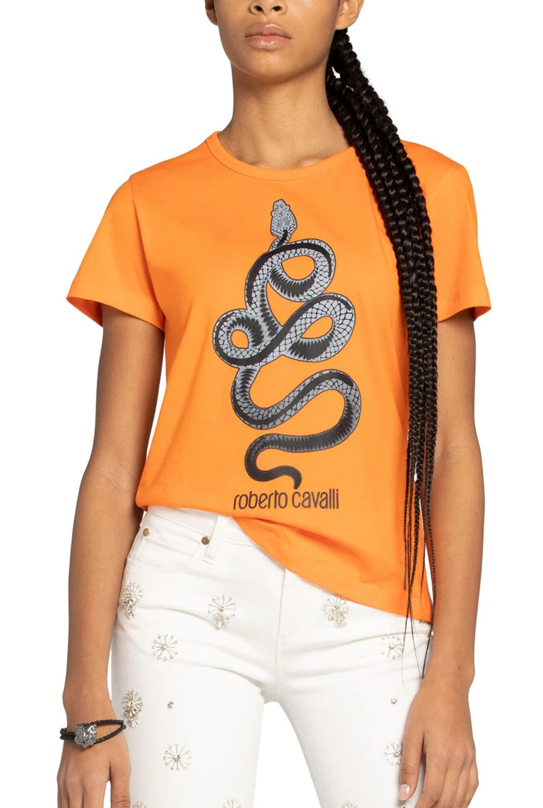 Roberto Cavalli Snake Print Monogram Cotton T-Shirt Top Lounge Iconic Shirt XS