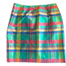 80  s Lauren Ralph Lauren Barbados Silk Plaid Mini Skirt Size 6 Multi-Color VTG