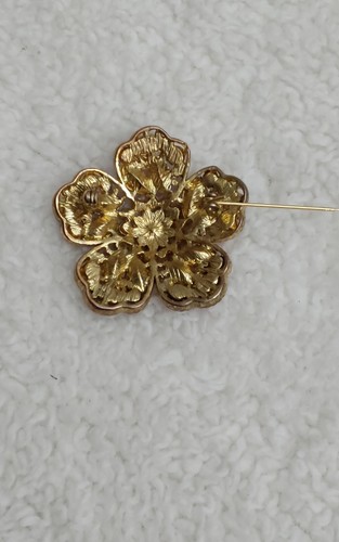 Flower Rhinestone Brooch Pin Gold-Tone Multicolor Fashion Jewelry Christmas - Picture 3 of 6