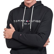 NWT- TOMMY HILFIGER Mens Logo Pullover Fleece Hoodie - BLACK : S - XXL