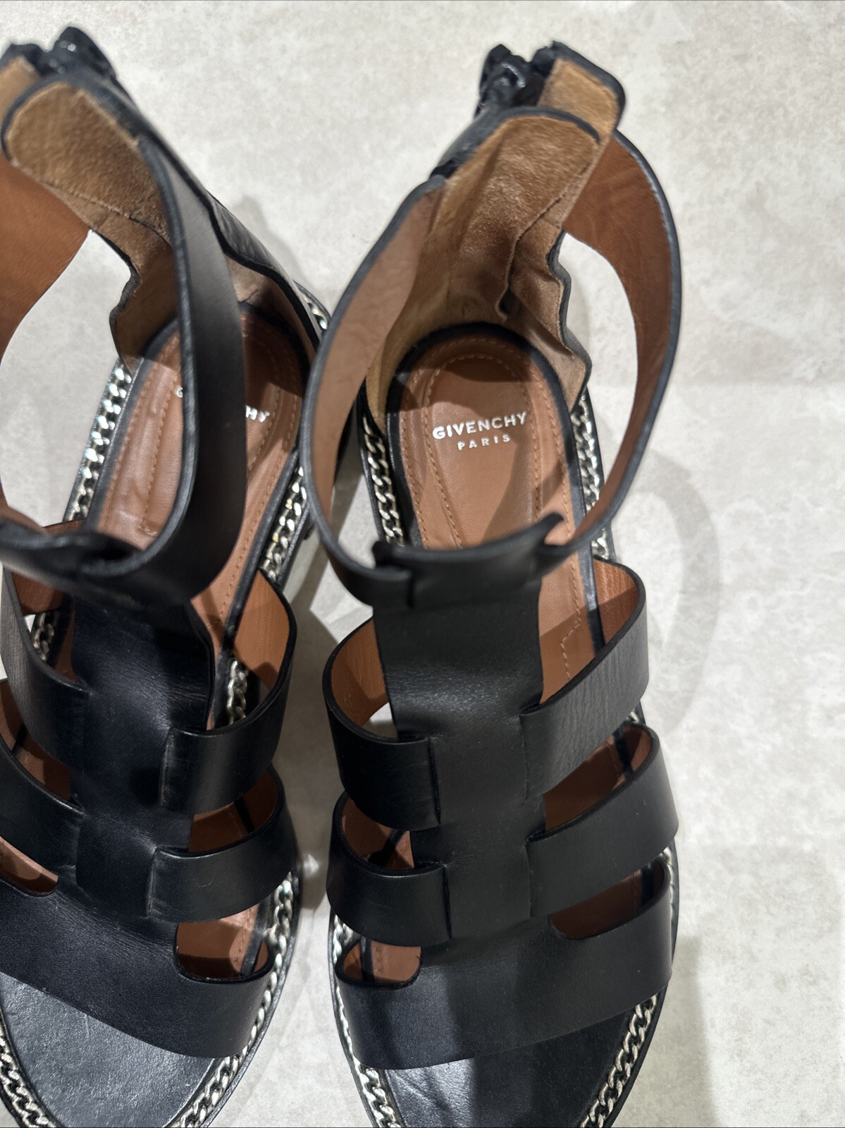 GivenchyLeather Chain-Link Accents Gladiator Sand… - image 2