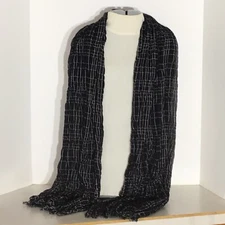 Black And White Scarf Lightweight Crinkle Plaid Style 72" x 32" NWOT