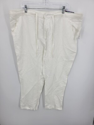 Cubavera Pants Womens Plus XXL White Tapered Fit Linen Blent Flat Front NWT