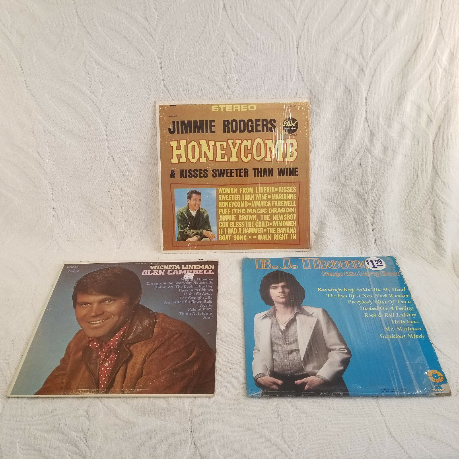 3 LP Mixed Lot ~ Jimmie Rodgers, Glen Cambell & B.J. Thomas